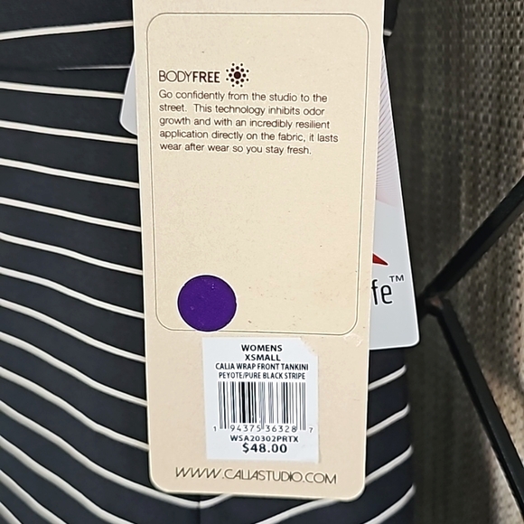 CALIA by Carrie Underwood Wrap Front Tankini Peyote/Pure Black Stripe | XS - Picture 3 of 6